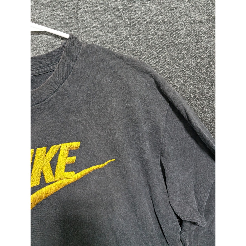 Nike Long Sleeve T-Shirt Faded Black Yellow Embroidered Logo Mens Large 1465 - Picture 5 of 7